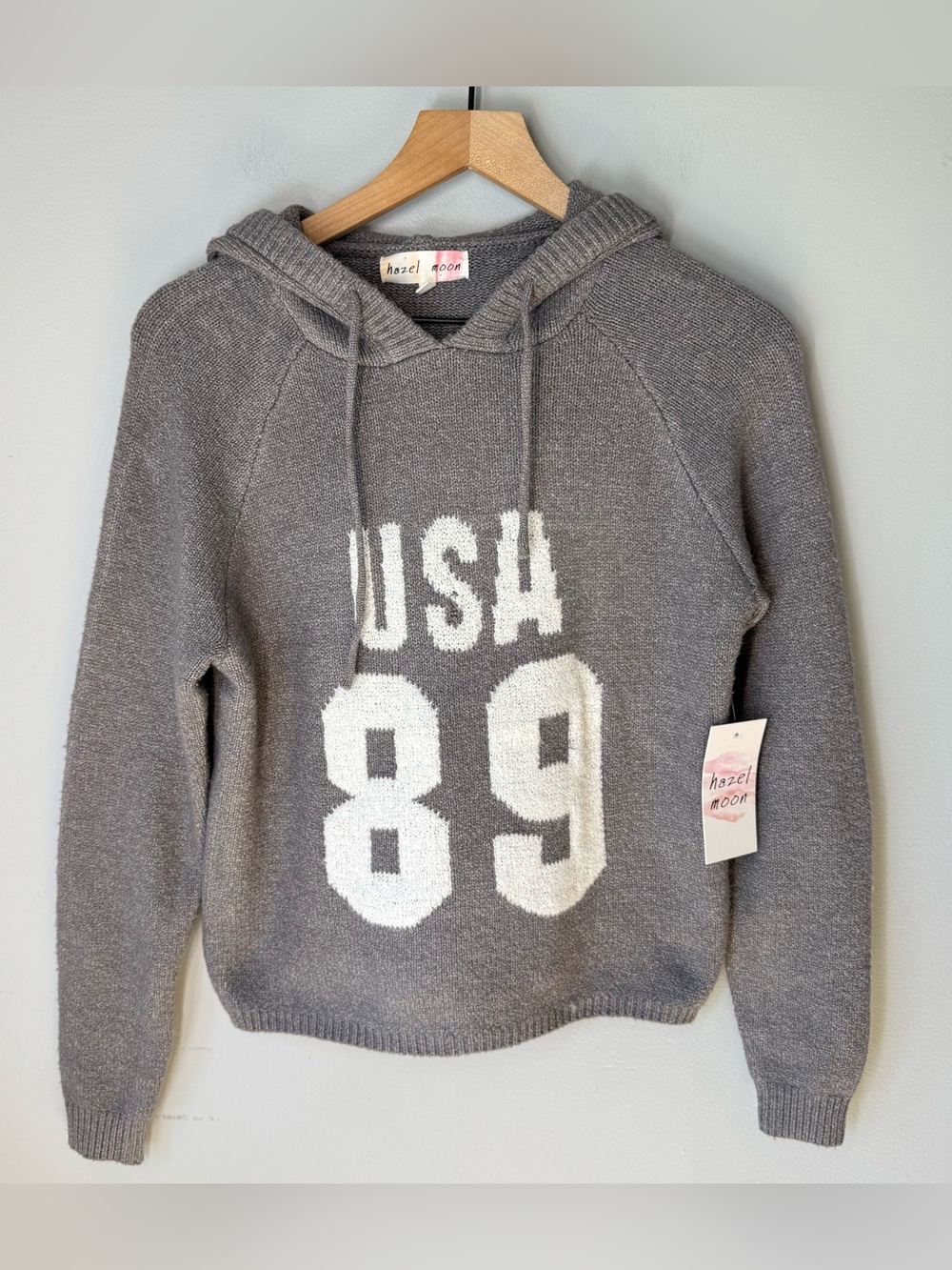 NWT HAZEL MOON Gray Super Soft USA 89 Knit Sweater Hoodie Sz S